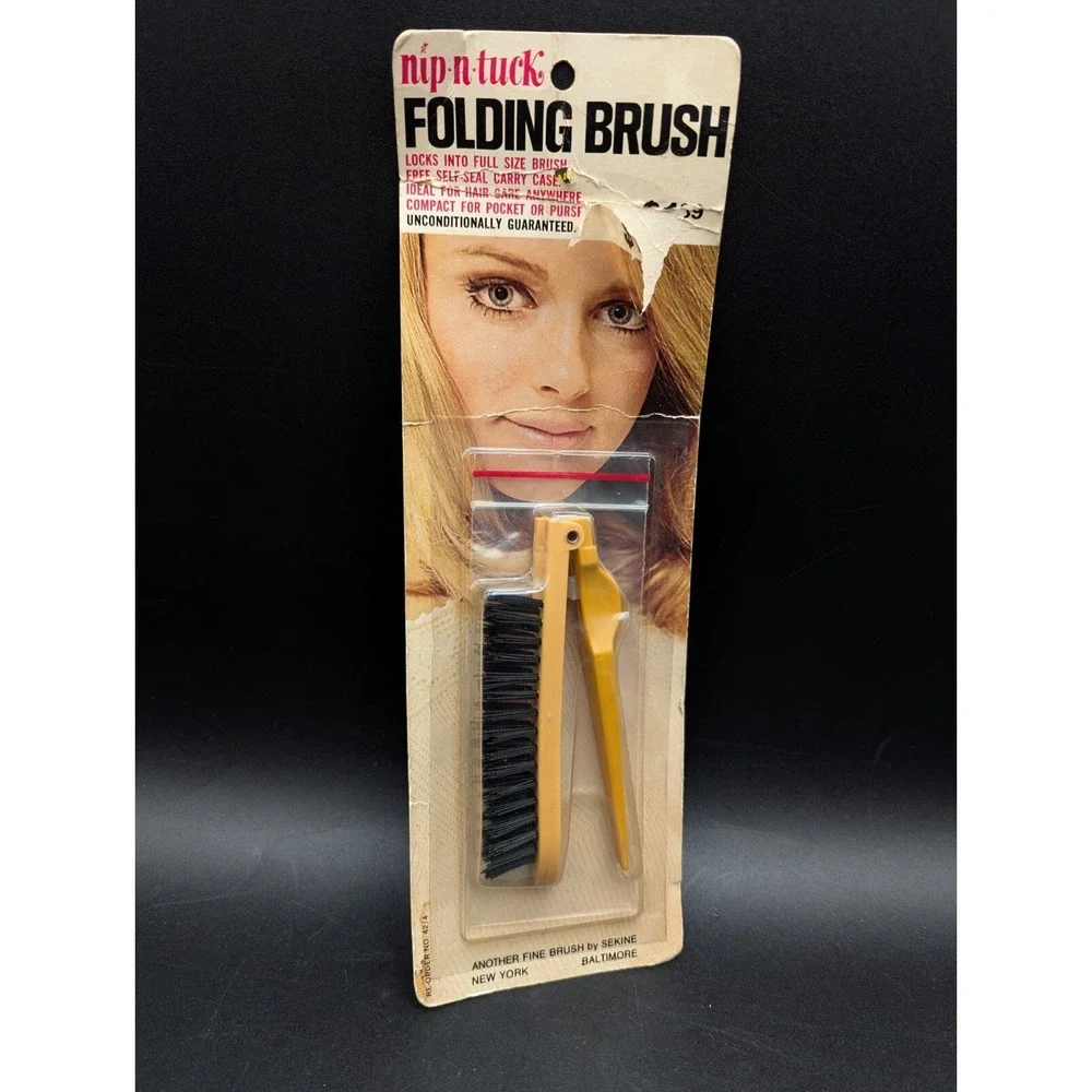 Vintage NOS NEW Nip-N-Tuck Folding Brush by Sekine Mustard New Old Stock